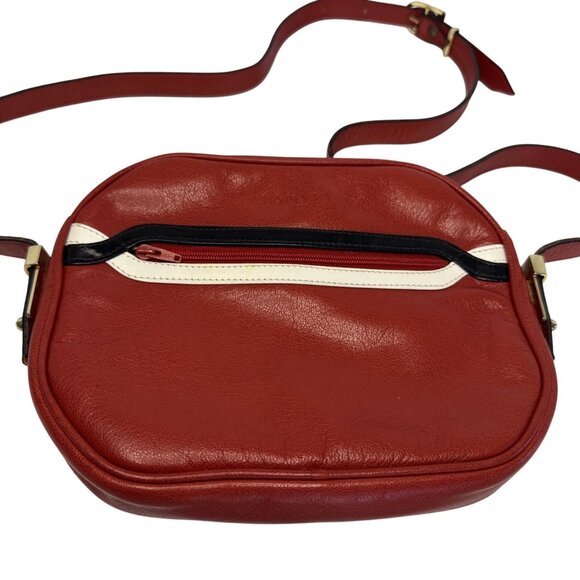 Lanvin Paris Red Leather Crossbody Bag With Black & White Trim - Picture 2 of 12